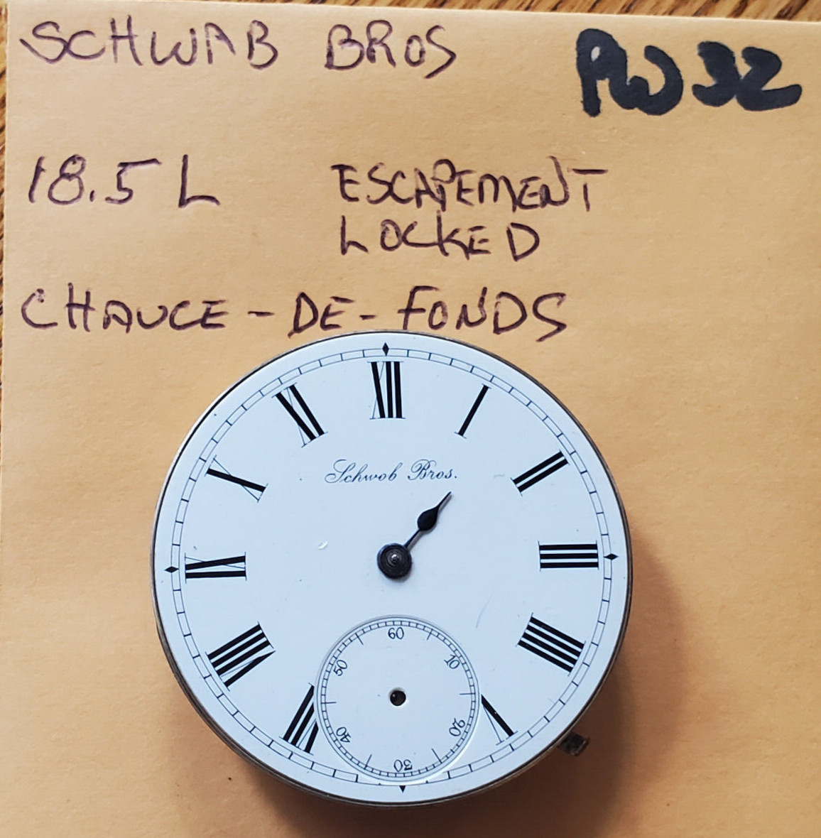 SCHWAB BROS. 18.5L CHAUCE-DE-FONDS POCKET WATCH MOVEMENT PW32