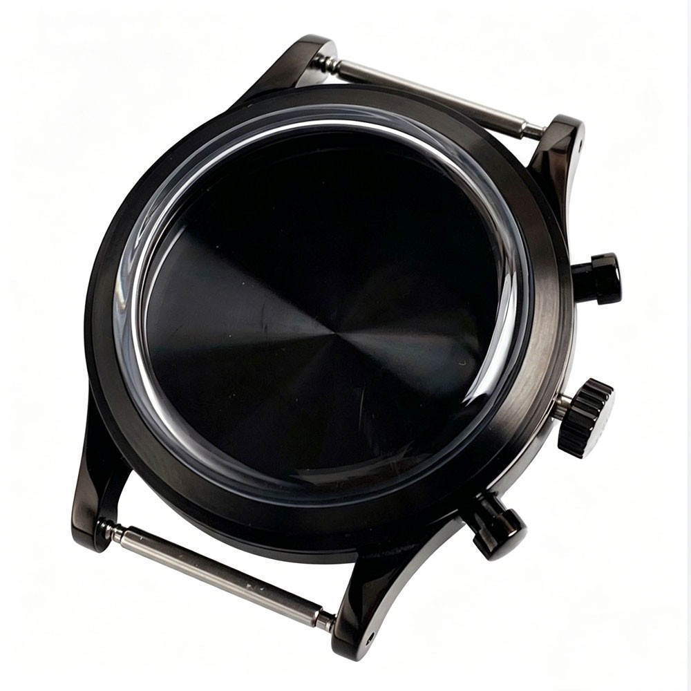 Retro 38mm Steel Watch Case For Miyota OS20 Movt Chronograph Quartz Black Silver