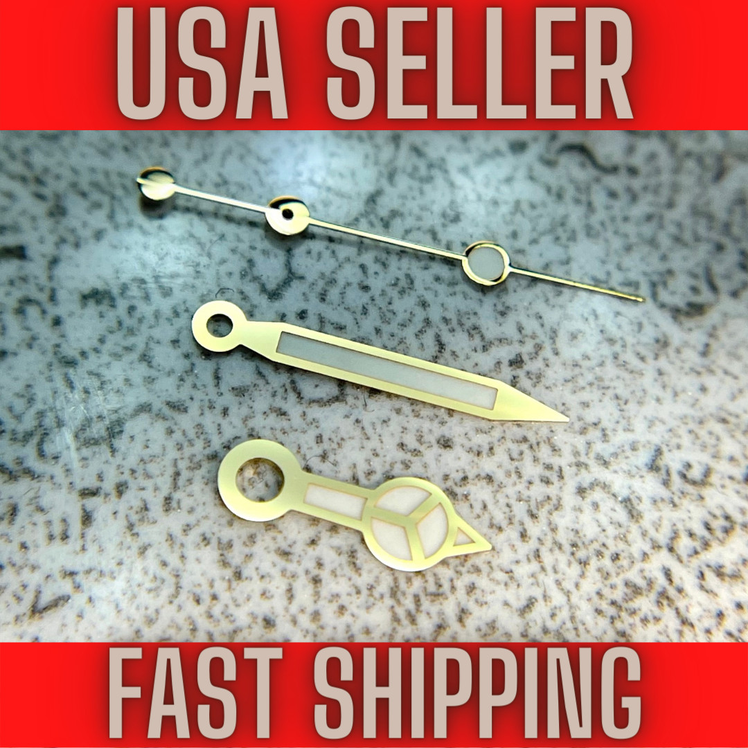 Gold “Merc” Hands Fits Seiko NH35,NH36,7s26,7s36 SKX007 MOD, Green luminous