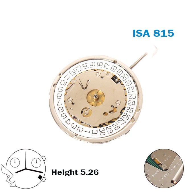 ISA 815 Swiss Made Movement -White Date Disk At 4-3 Hands-Chronograph-H:5.26mm.