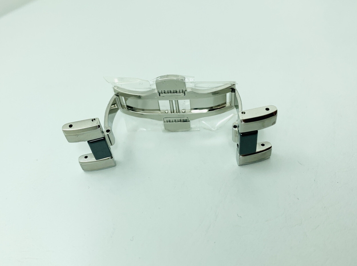 VERSACE WATCH BAND BUCKLE , 15A , DIVER , BLACK CERAMIC+SILVER STEEL