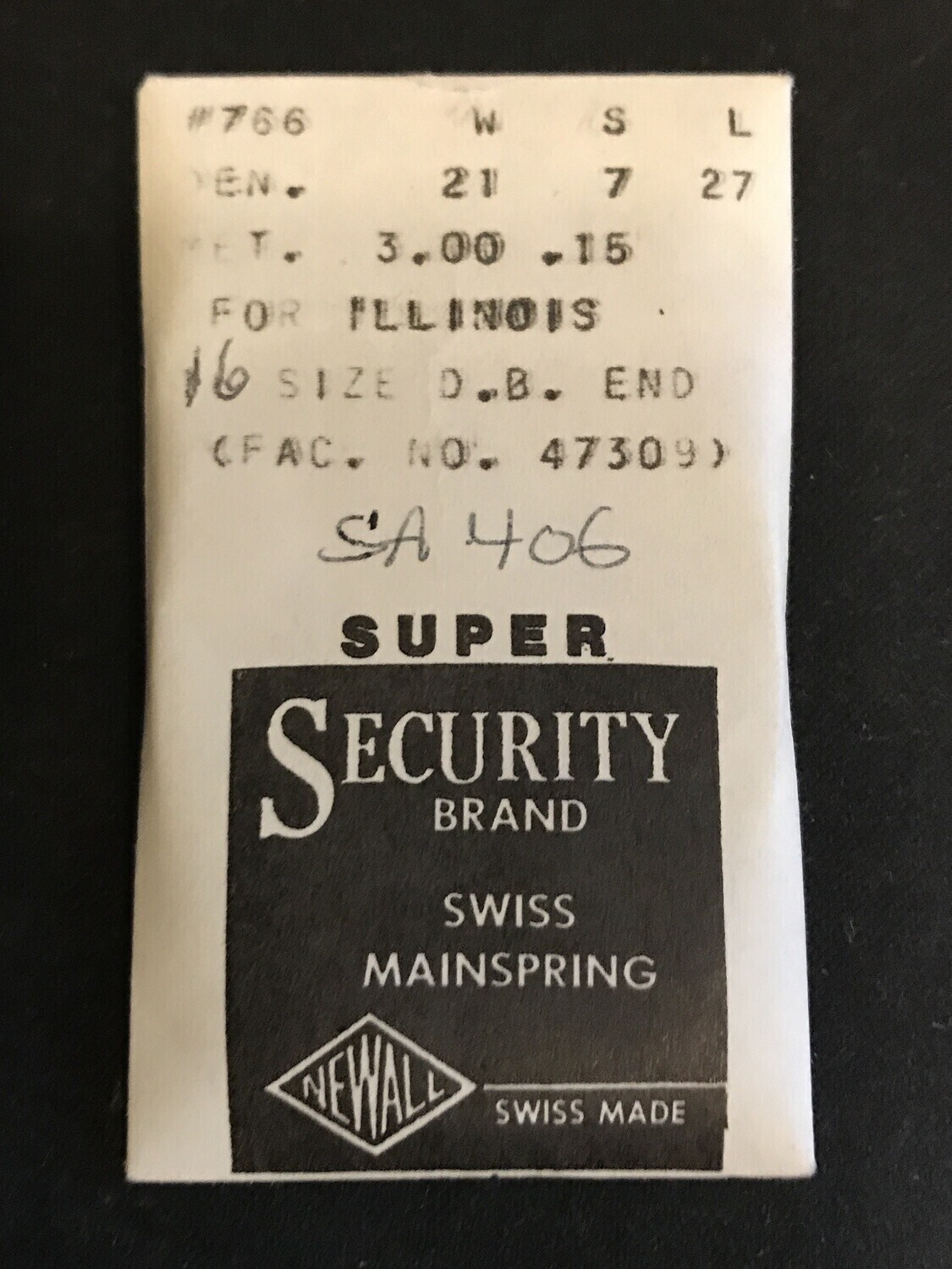 Newall SUPER Security Mainspring #766 for 16s Illinois 60hr RR watch #47309 – Al