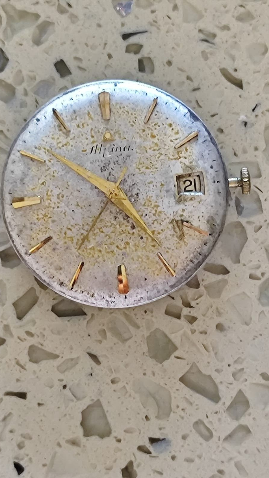Alpina 572C-Vintage MOVEMENT with Dial Work & Stop FOR PARTS USED