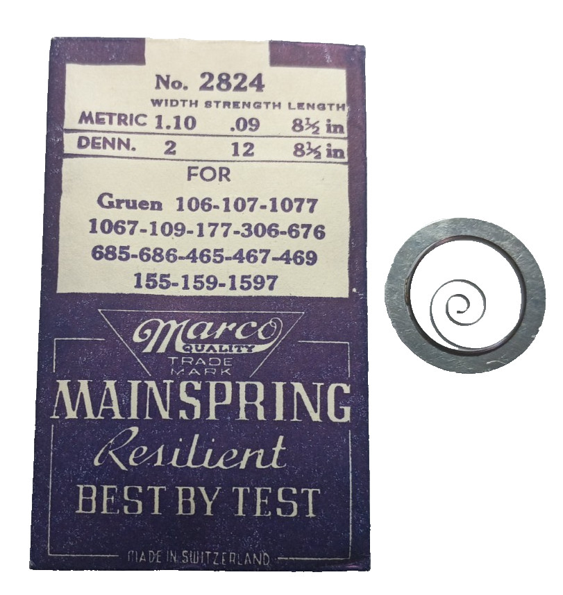 Gruen Mainspring 105 107 1067 109 177 306 676 685 465 467 469 watch part #2824