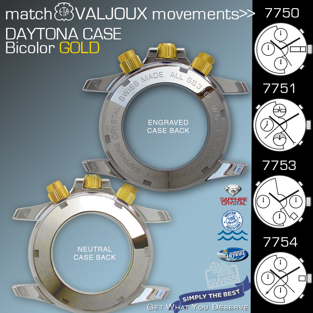 WATCH CASE DAYTONA,TACHYMETER, ETA VALJOUX 7750,7751, 7753,7754 BICOLOR: GOLD