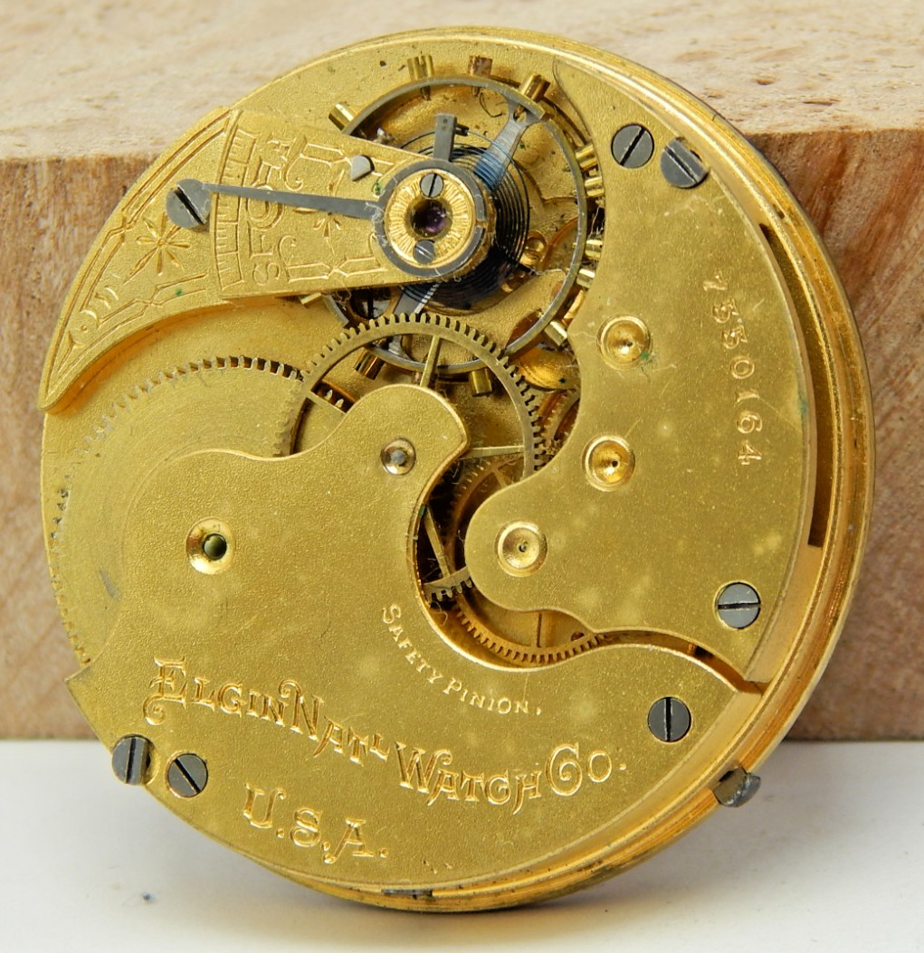 Antique 1899 Elgin 114 16s 7j hunting pocket watch movement with dial & hands