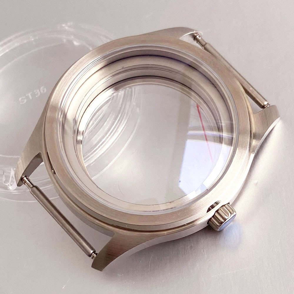 38mm Steel Watch Case 31mm Cream Brown Dial Set For ST1701 Mechanical Movement