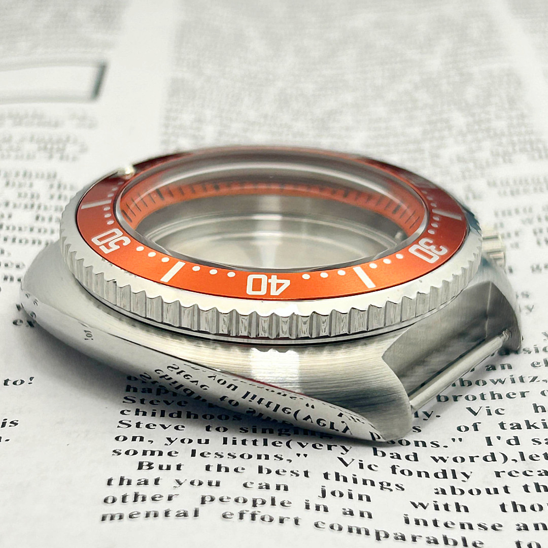 44MM Silver Steel Sapphire glass Orange Watch Case Fit Japan NH34 NH35A Nh36A