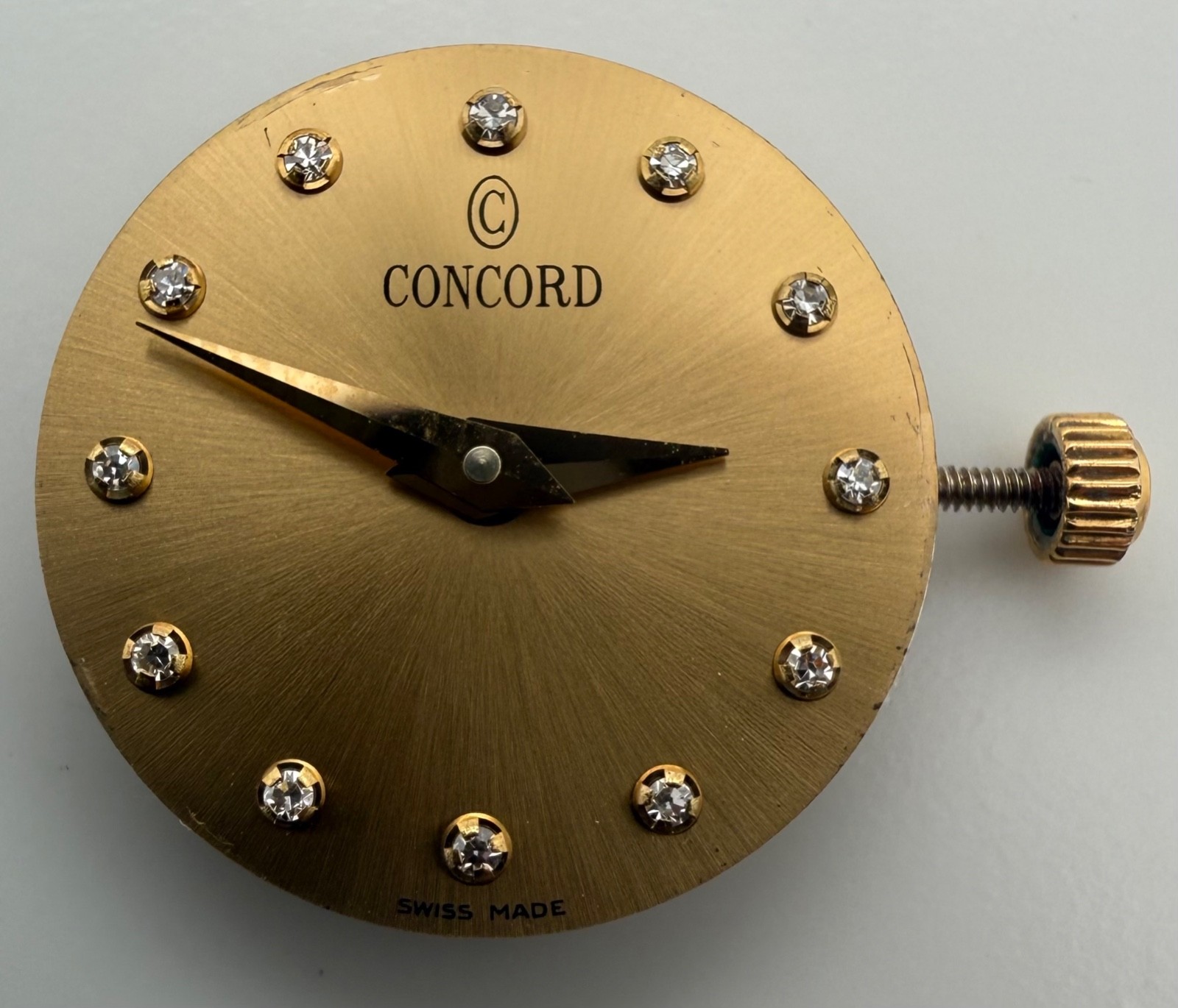 Genuine Concord Swiss Quartz Watch Movement Gold Dial Crystal Markers