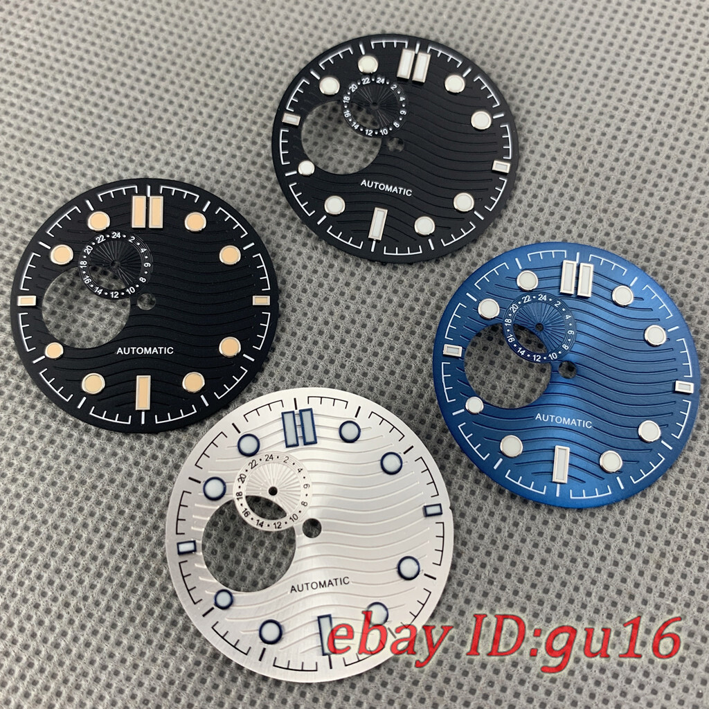31mm Sterile White Black Blue Watch Dial Green Luminous Fit NH39/NH39A Movement