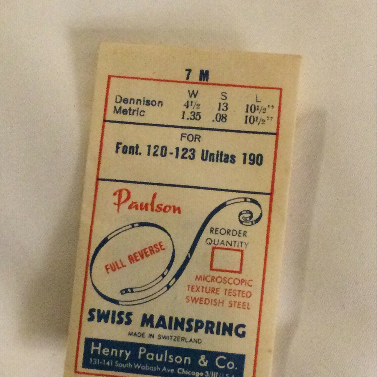 Paulson Mainspring No.7M for Font 120 – 123 & Unitas 190 – Steel