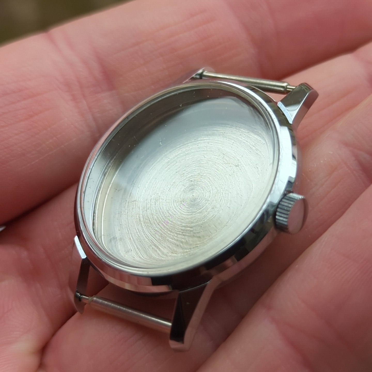 1950s Swiss NOS Waterproof Incabloc Watch Case 32mm For Movement Rehoming (WB)
