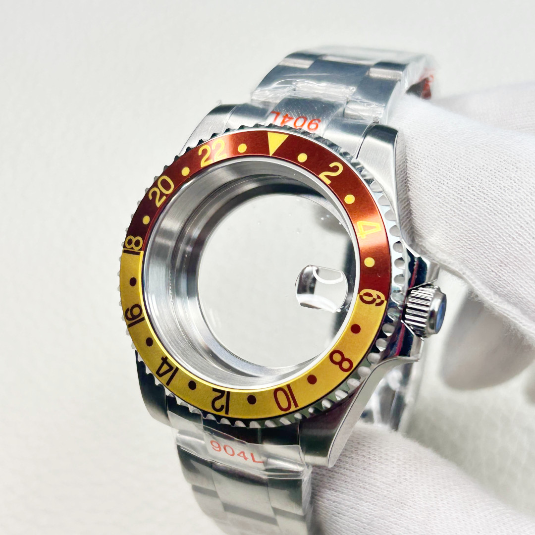 24H Red Gold Bezel 40mm Brushed 20ATM Watch Case Fit Nh35 Nh34 Nh36 Movement Mod