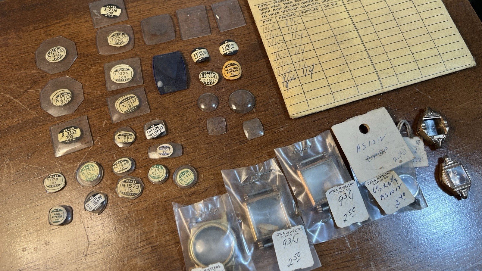 Watchmaker Repair Lot 26 Crystals 6 Cases NOS Glass BB WC Hamilton Seiko 4 Bands