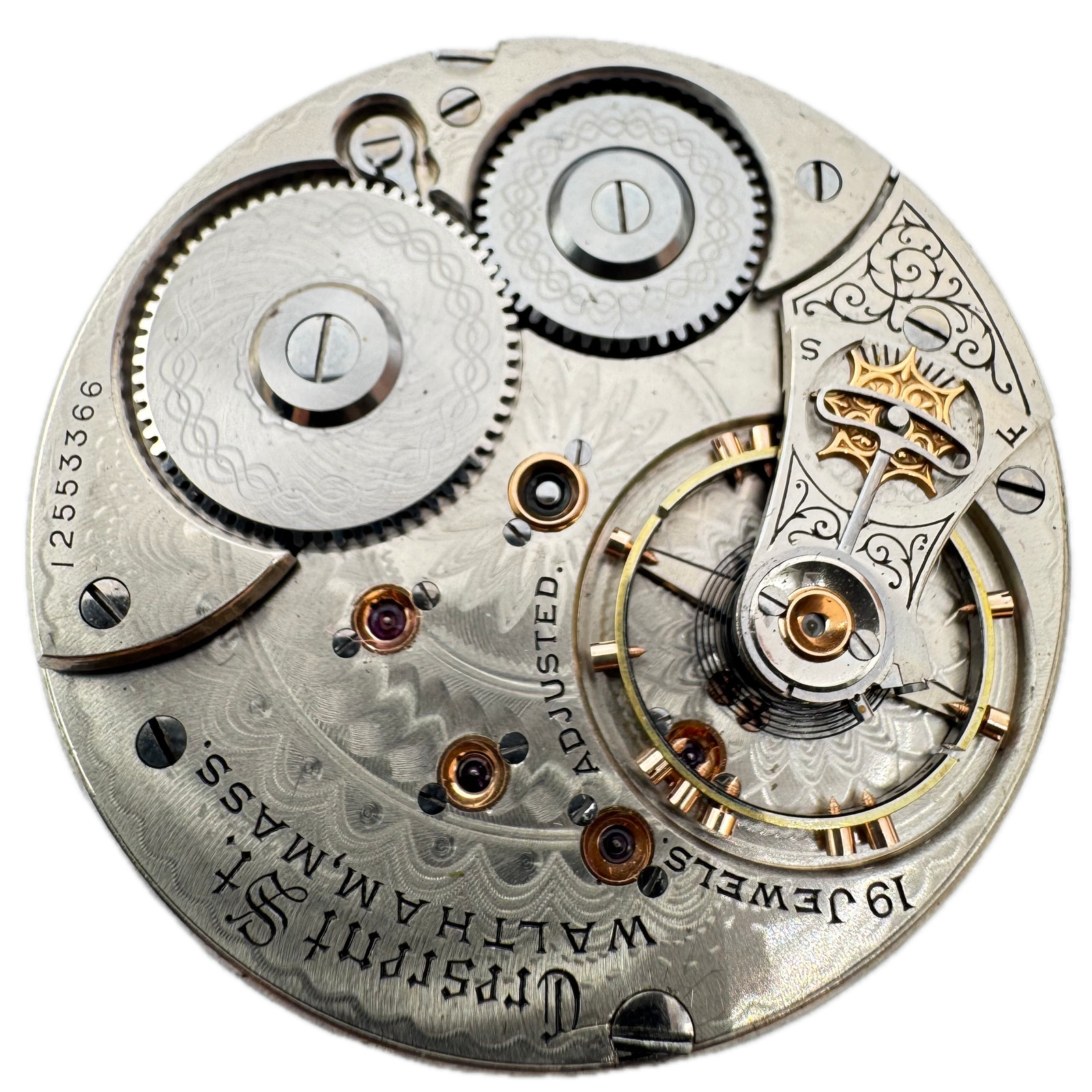 Antique 18 Size 1903 Waltham 19 Jewel Pocket Watch Movement Crescent St.