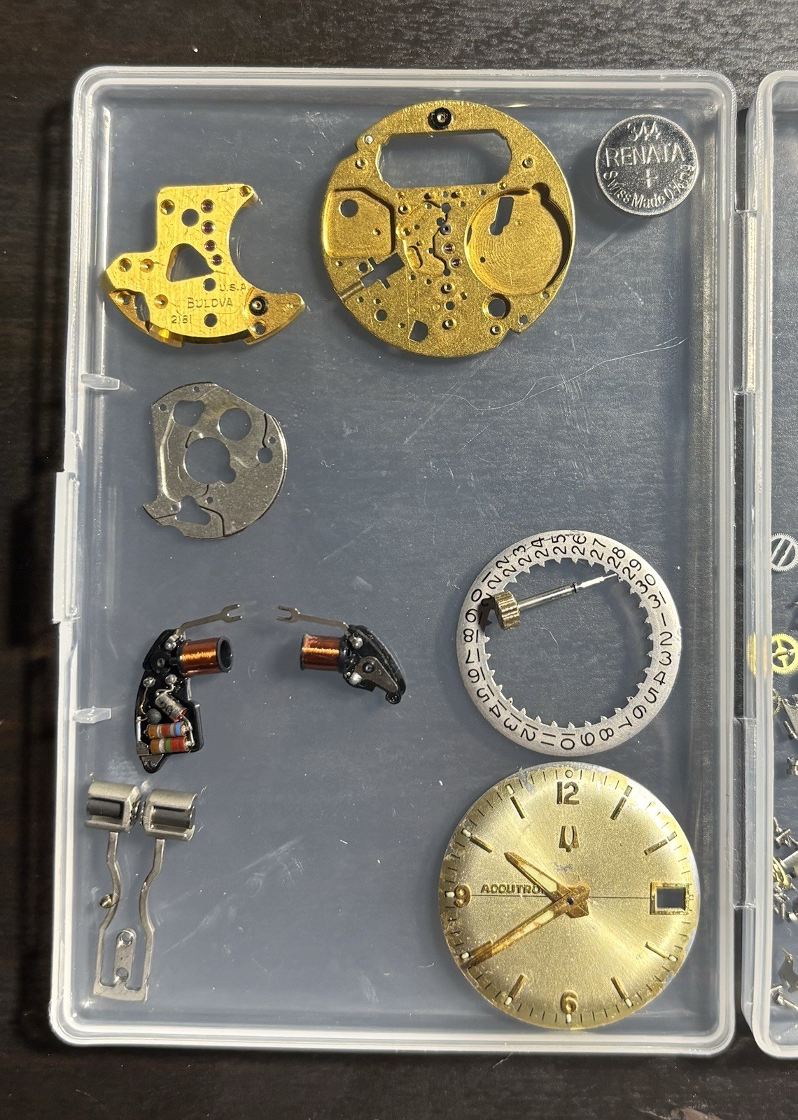 1960s Bulova Accutron 218 Parts – Dial, Movement, Tuning Forks, & Pillar Plate