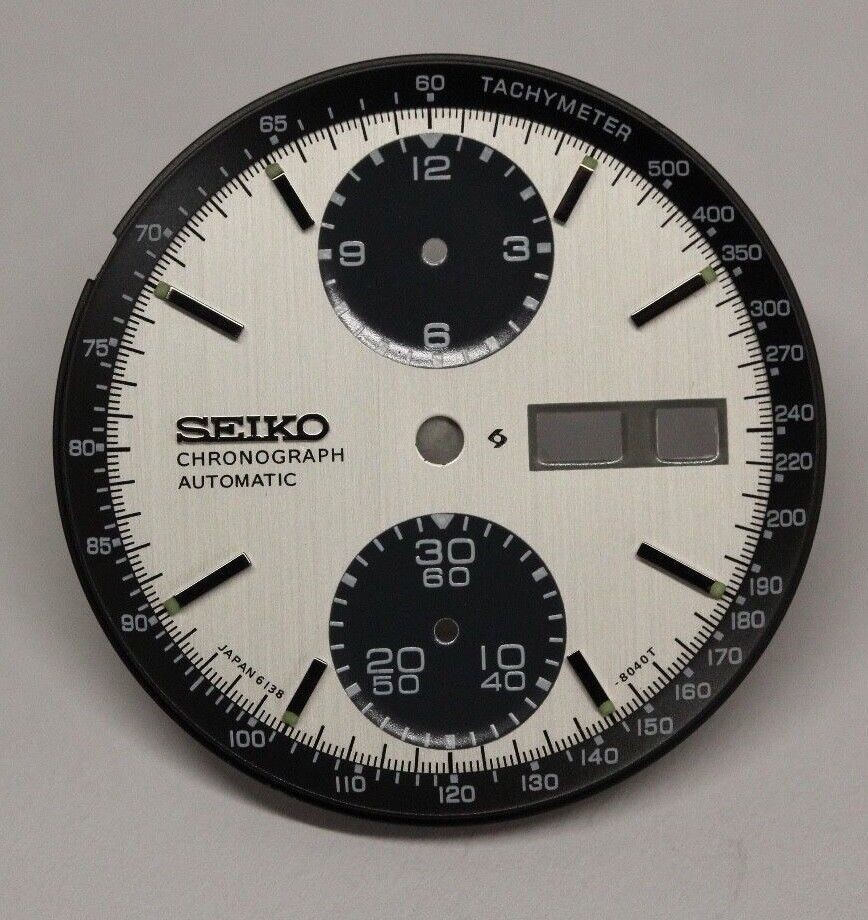 White Dial With Black Tachymeter Inner Dial Ring For Seiko Panda 6138-8020