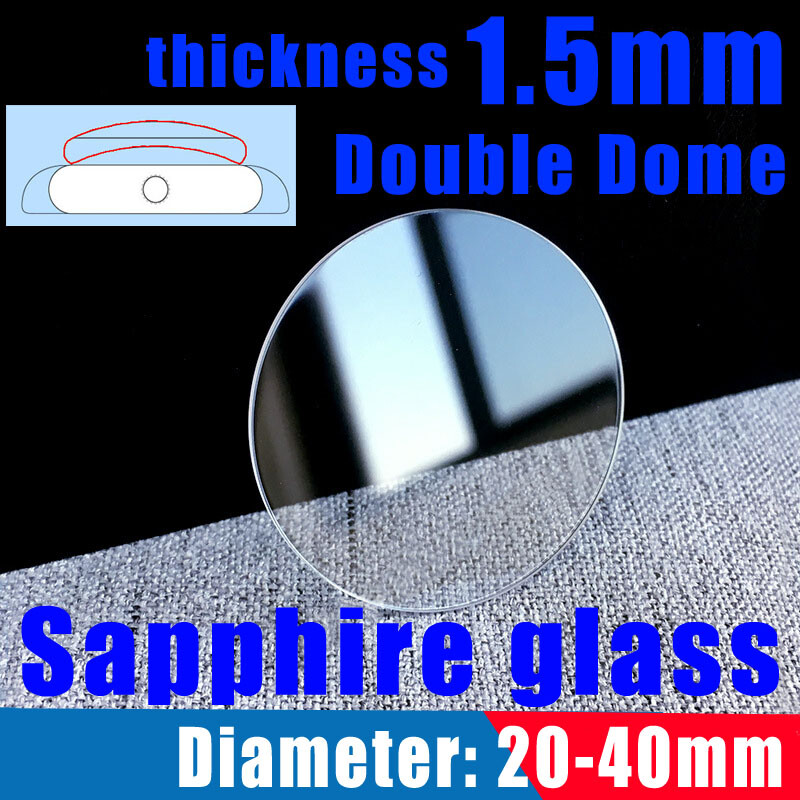 1.5mm Double Dome Sapphire Crystal 20mm to 40mm Round Mineral Glass Watch Parts