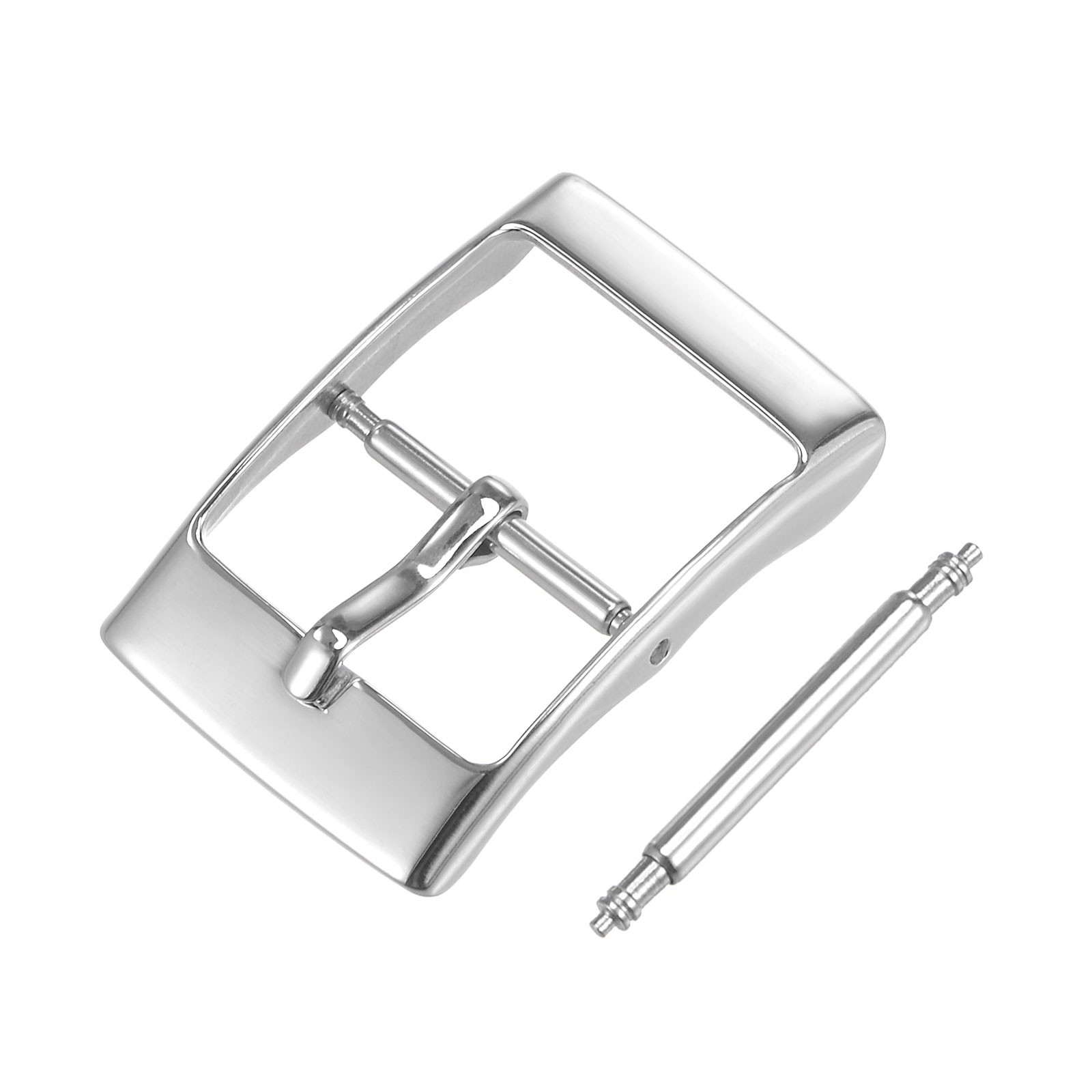 Watch strap closure, polished stainless steel silver, for 16mm with bar spring