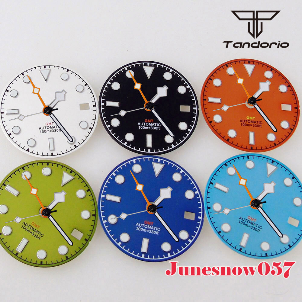 Tandorio 29MM White Blue Black Green Sterile Watch Dial Face Lume Fit NH34A GMT
