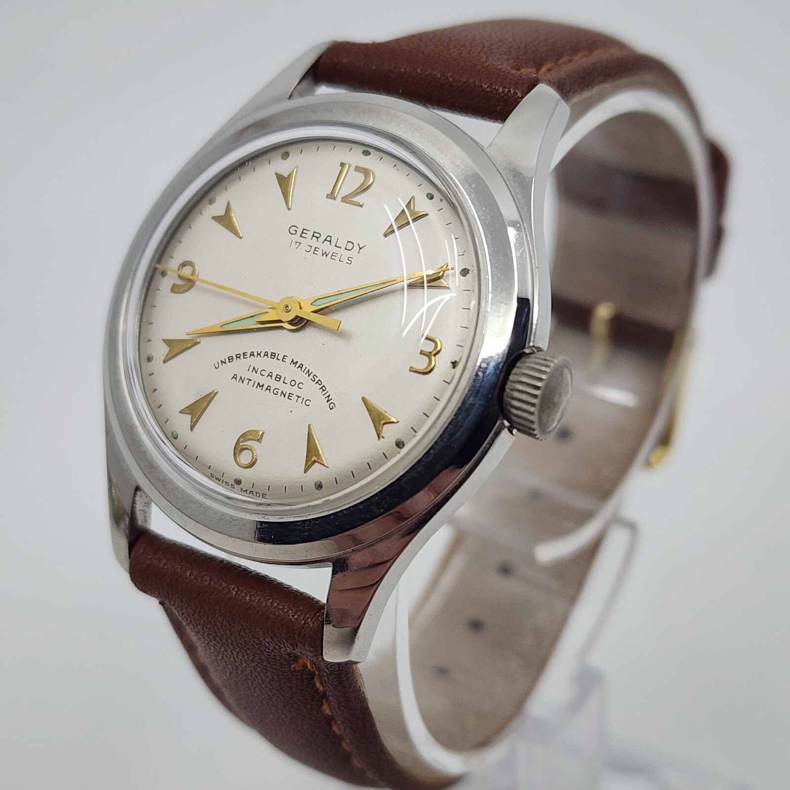 1950’S Geraldy 17 Jewels Cal. AS 1187 Manual Wind Steel Recent Service New Xtal