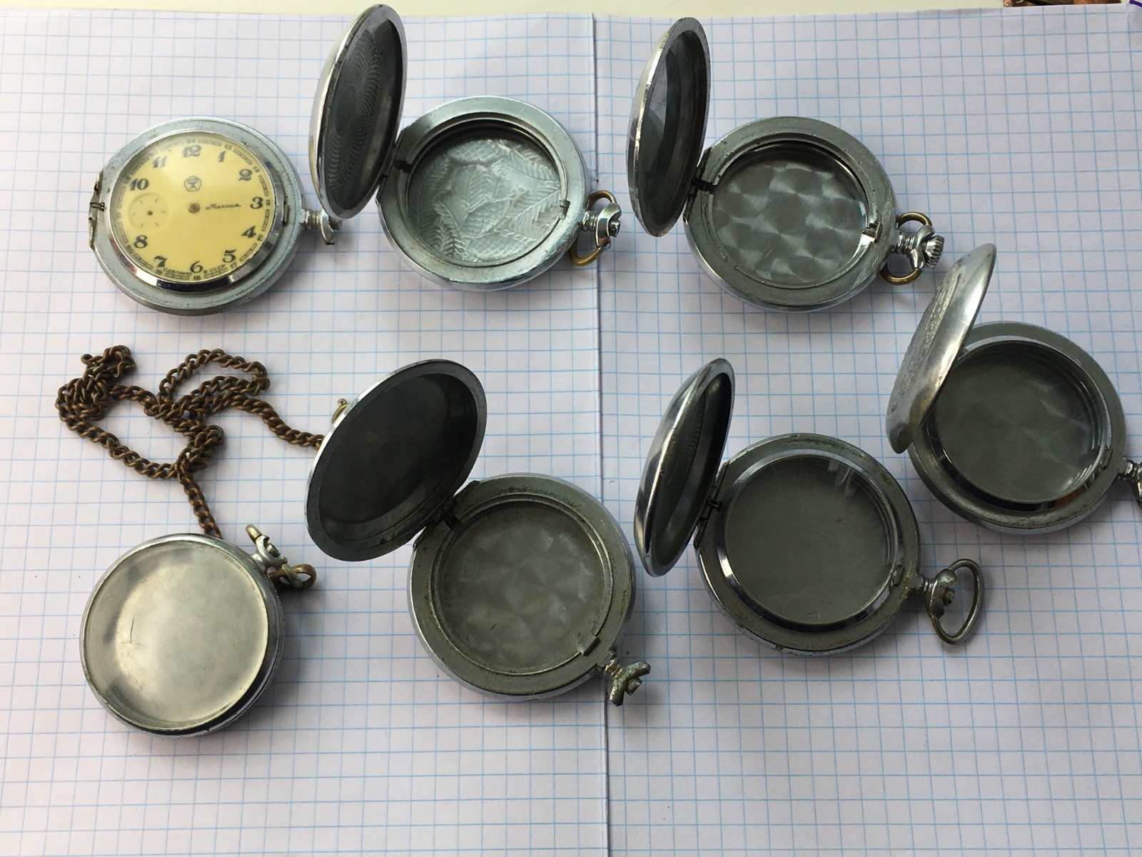 Lot of 7 Pocket Watch Molnija cases soviet. for spare parts or for restoration.
