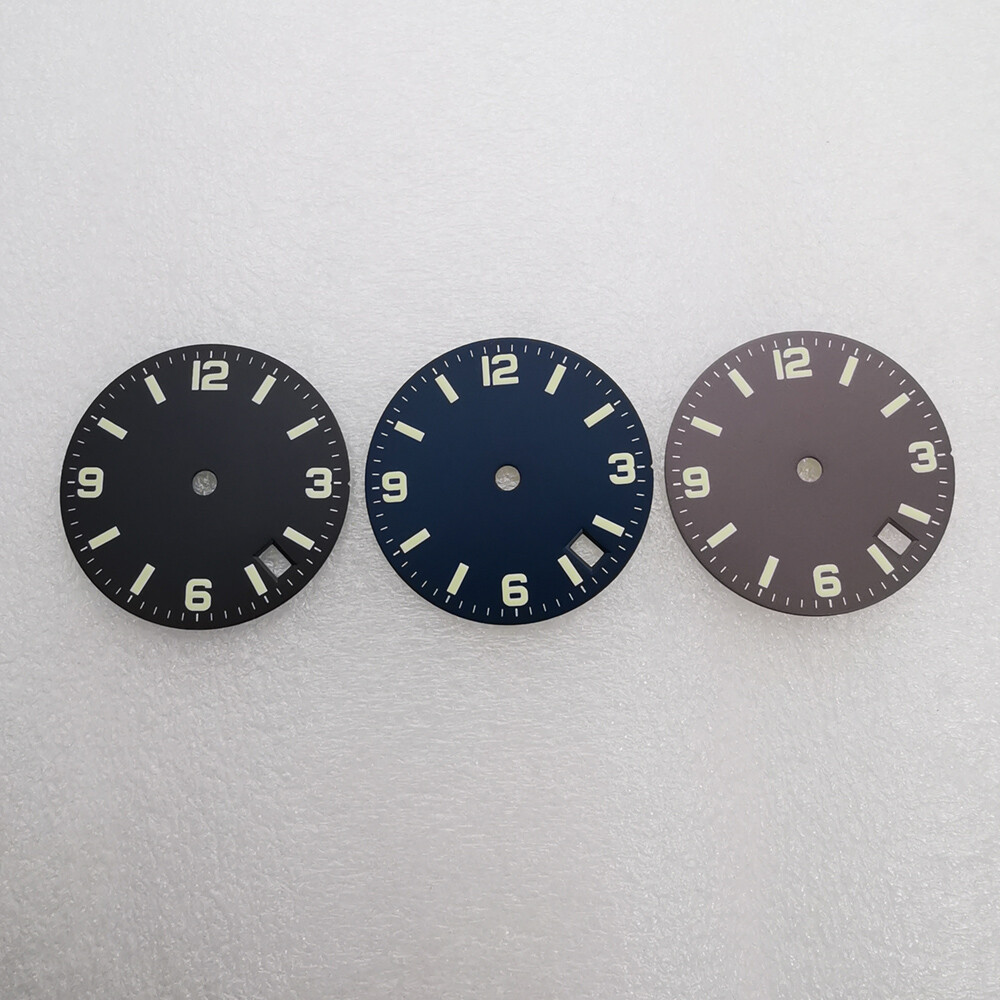 28.5mm luminous black blue gray 4 o’clock calendar watch dial fit NH35 movement