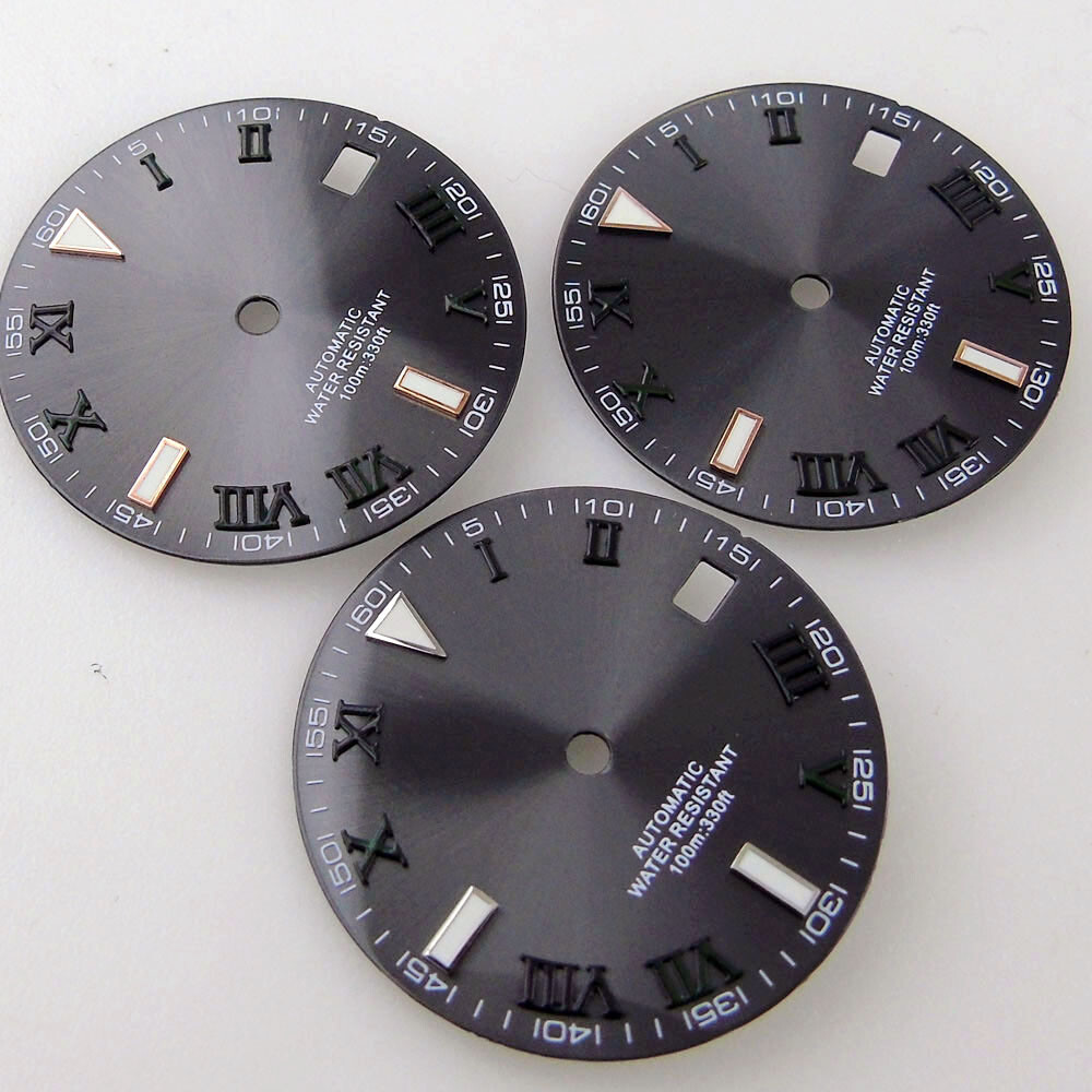 29mm Grey Sunburst Watch Dial Fit NH35A NH36A Movement Roman Number Marks Date