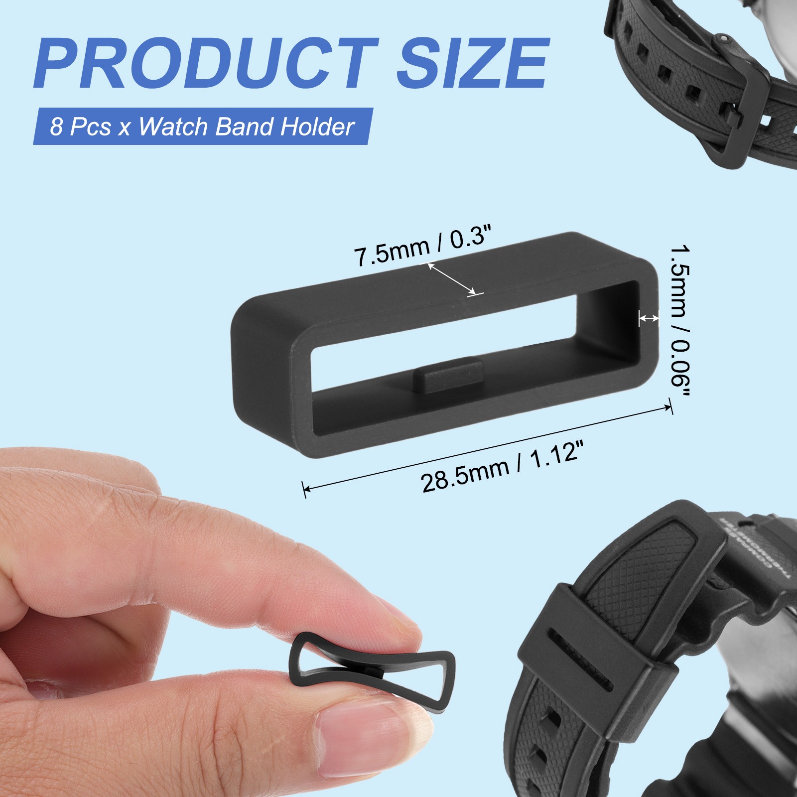 8 x Watch Band Holder Loop 26mm Universal Watch Replacement Band Black