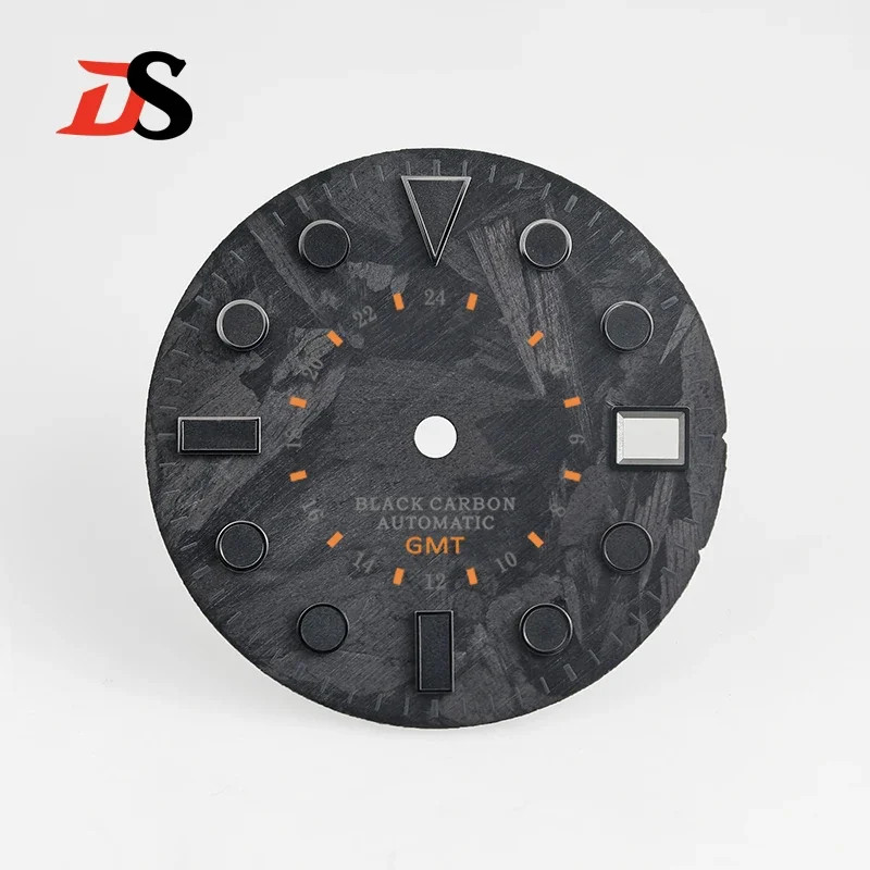 28.5mm Black YM index Carbon Fiber Dial Black Lume NH34 GMT Movement