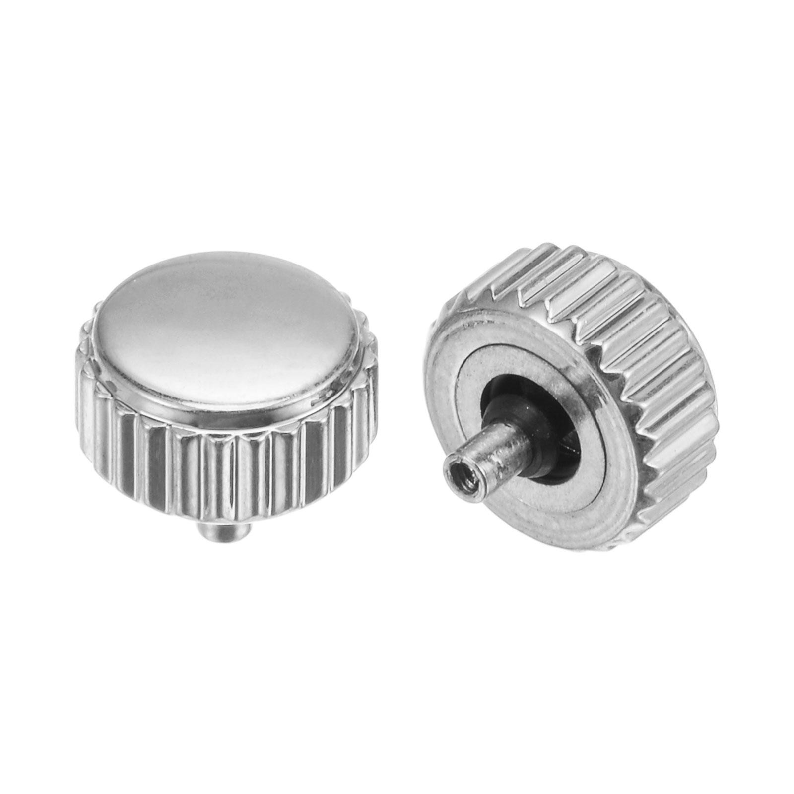 2Pcs 5.5×6.5mm Watch Crown SUS304 Flat Head Long Stem 2.5mm ID Silver Tone
