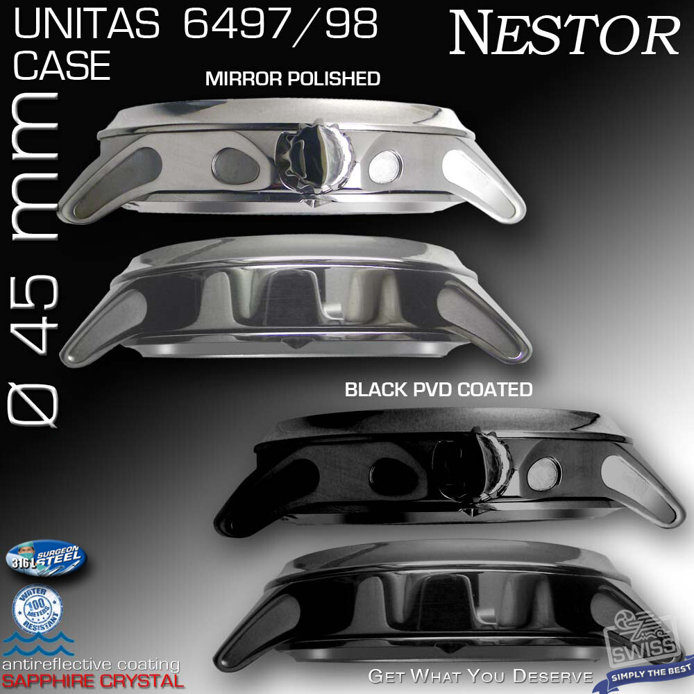 WATCH CASE NESTOR,45MM,ST.STEEL,SAPPHIRE CRYSTAL FOR MOVEMENT ETA UNITAS 6497/98