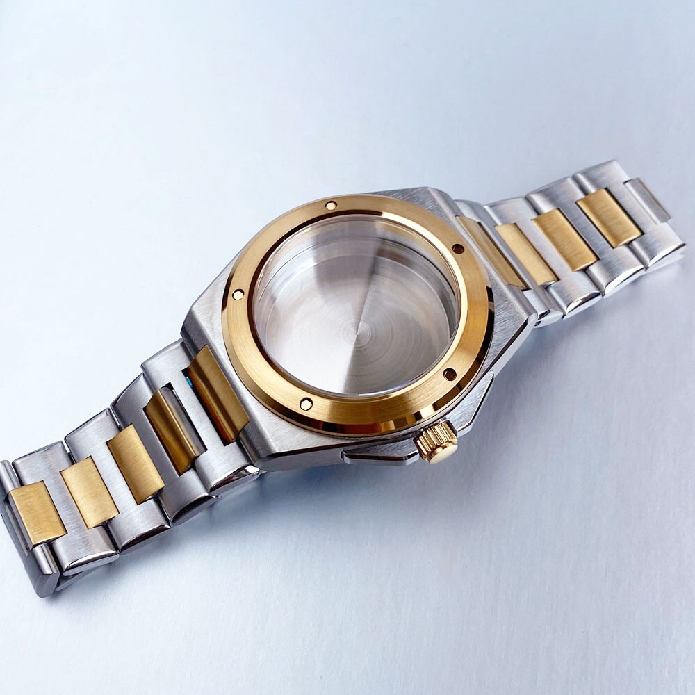 Gold Bezel Sapphire Glass For Ingenieur Series Watch Case Fit NH35 NH36 ETA2824