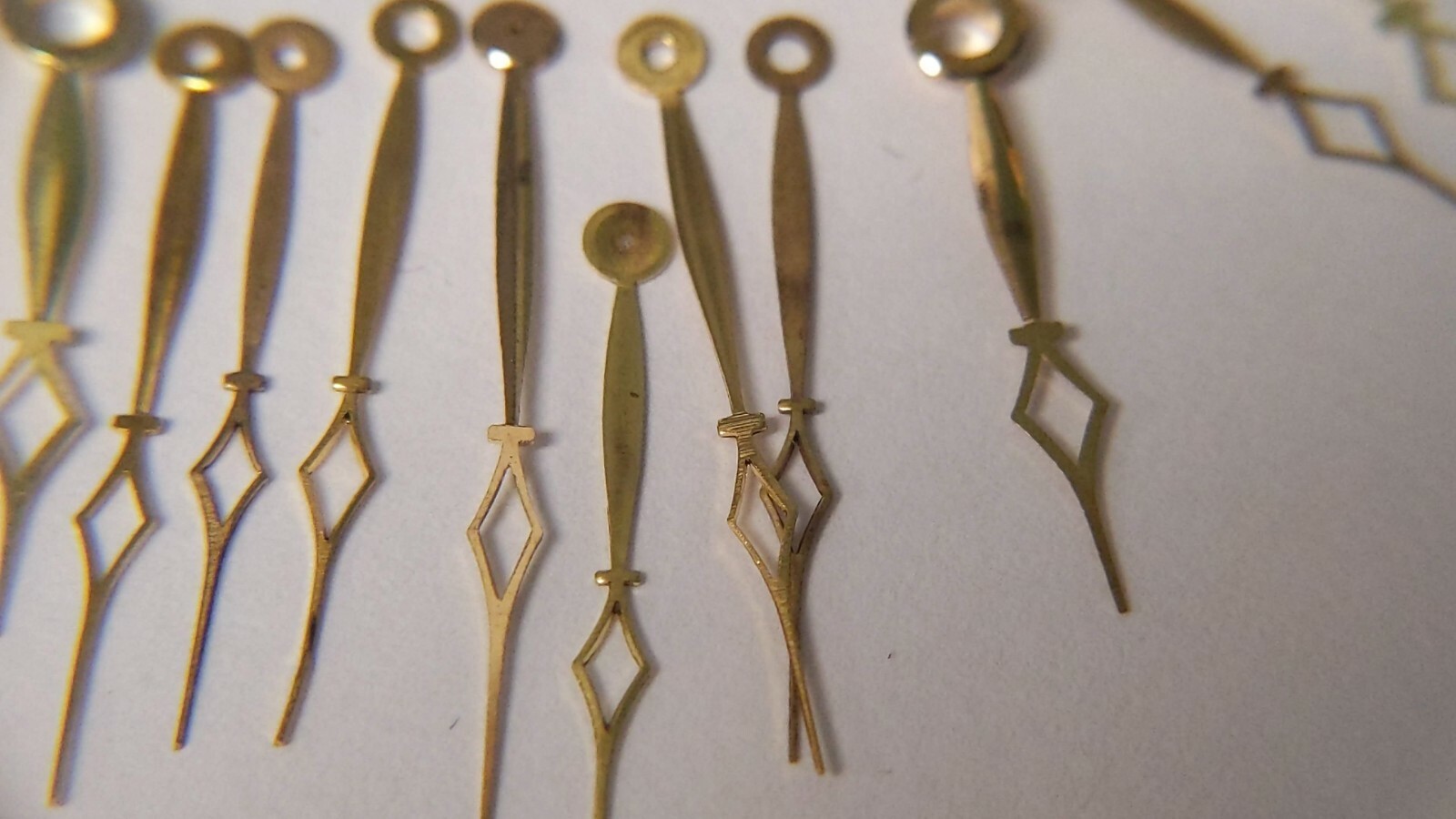 set of 10 diamond yellow watch hands. pocket watch hands variety assortment
