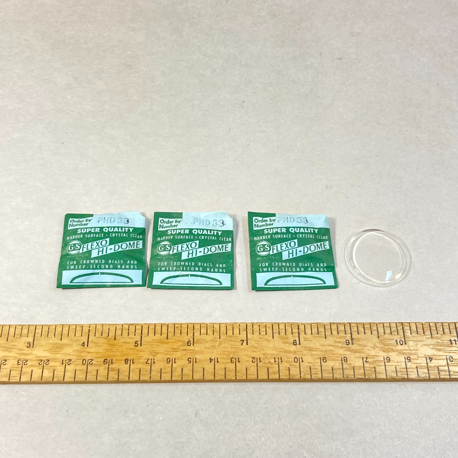 Vintage G.S. Flexo Plastic Crystal High Dome PHD33 3 Pc Watch Replacement Parts