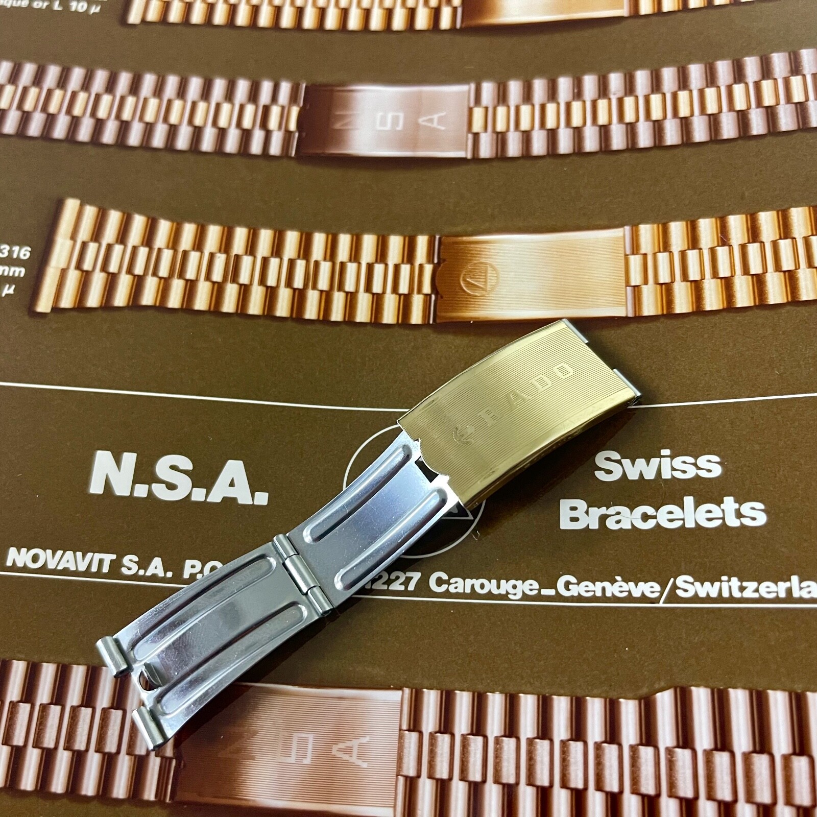 Vintage 3-row Rado NSA watch bracelet complete NOS clasp yellow gold plate Swiss