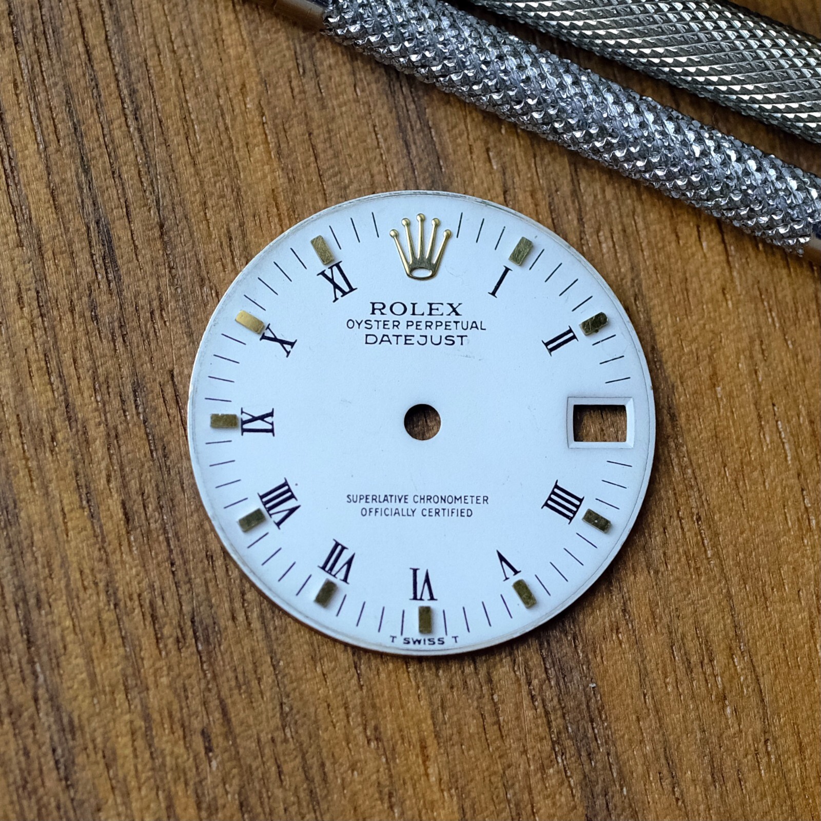 AUTHENTIC ROLEX OEM 31MM DATEJUST WHITE ROMAN DIAL W/ GOLD INDEX 68278 MID-SIZE