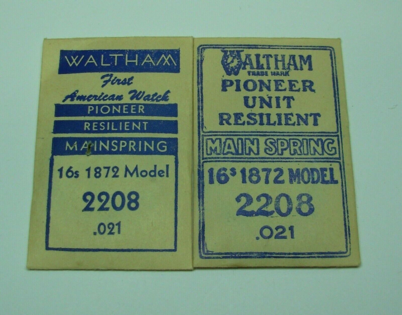 WALTHAM PIONEER RESILIENT 16S 1872 MODEL 2208 .21 MAINSPRING