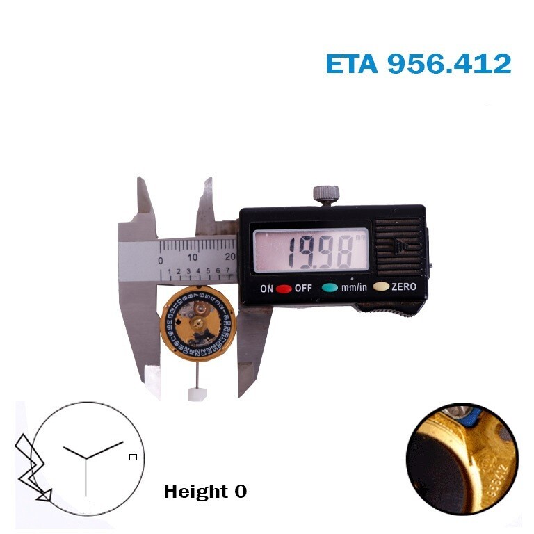 ETA 956.412 Swiss Watch Movement, 3 Hands, Black Date Disk at 3.