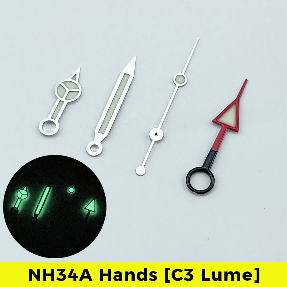 NH34A Red GMT Hands C3 Lume 4-hand for NH34 SKX007 SKX SSK GMT Mod BENZ