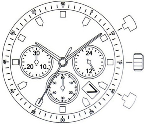 For MIYOTA JS25 Quartz watch movement Date At 6′ Japan Made replace repairs