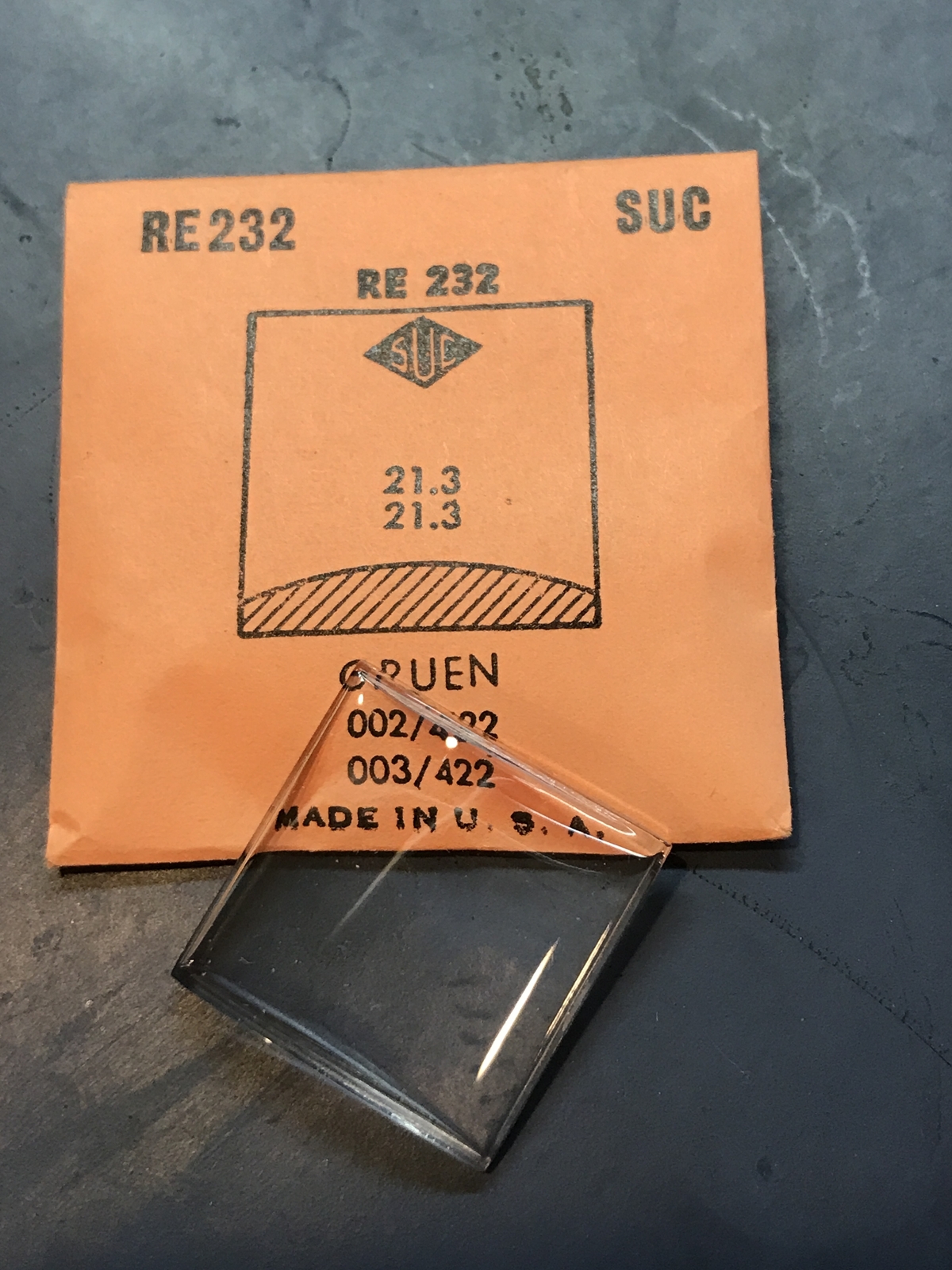 SUC Rocket Crystal RE 232 for GRUEN 002/442 & 003/442 – 21.3 x 21.3mm – New