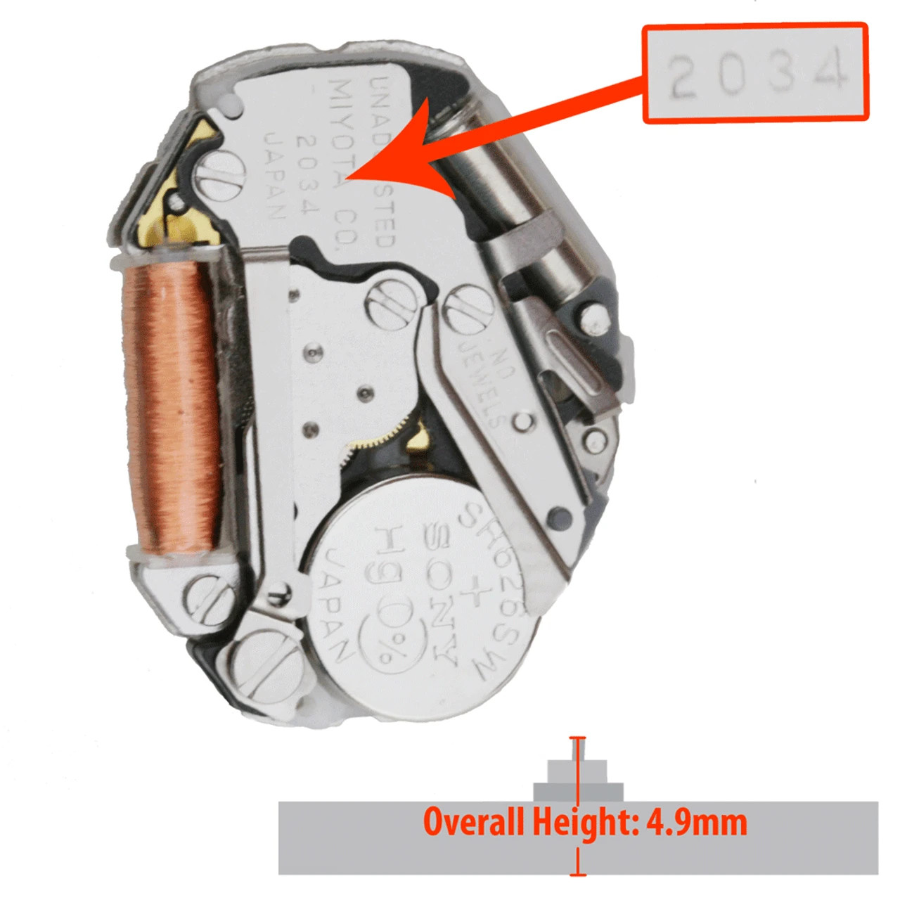 Original Miyota 2034, 3 Hands, Japan Quartz Movement
