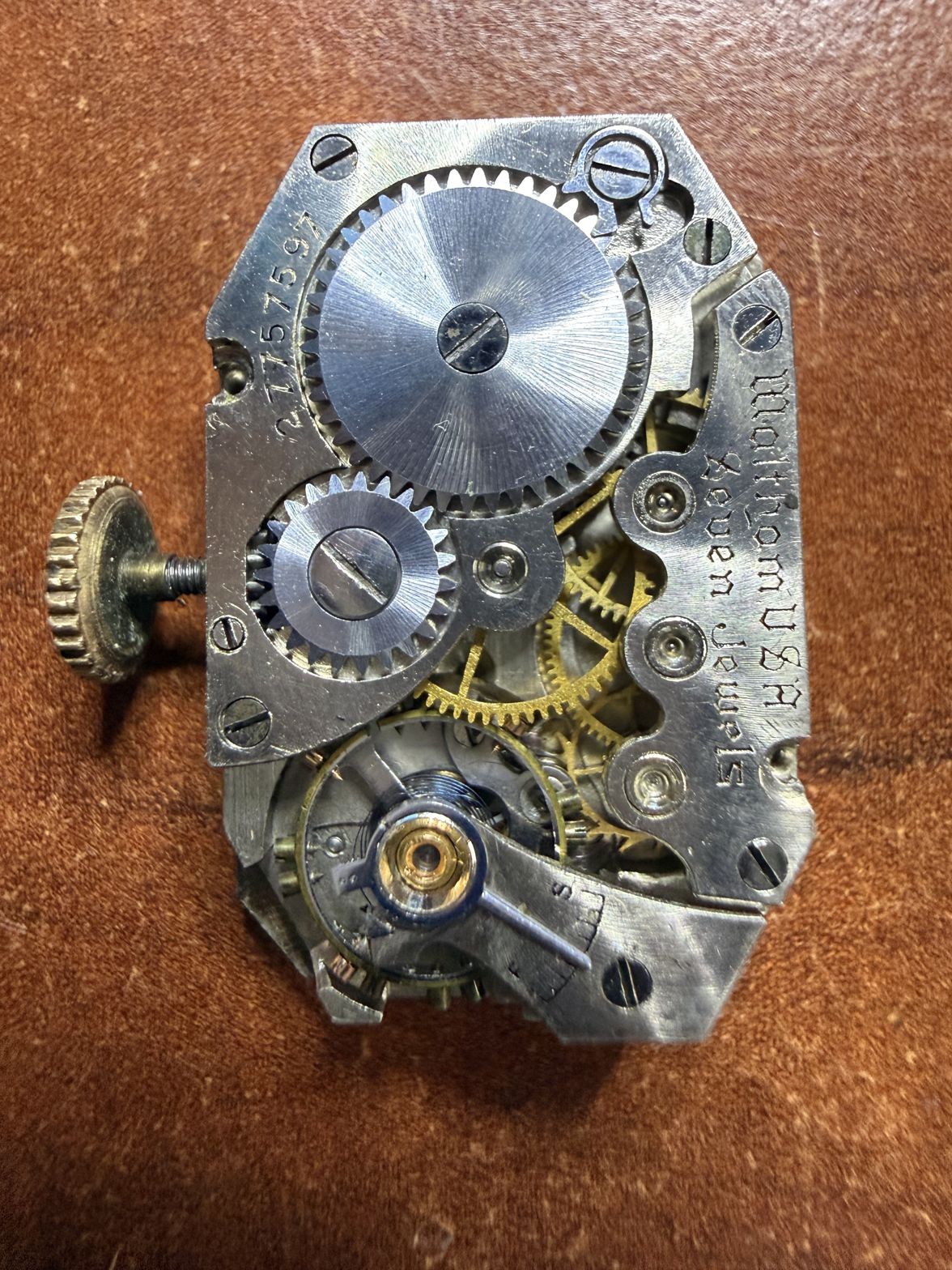 Waltham 7 Jewels Rectangular Movement Silvered Dial Spade Hands Parts Repair