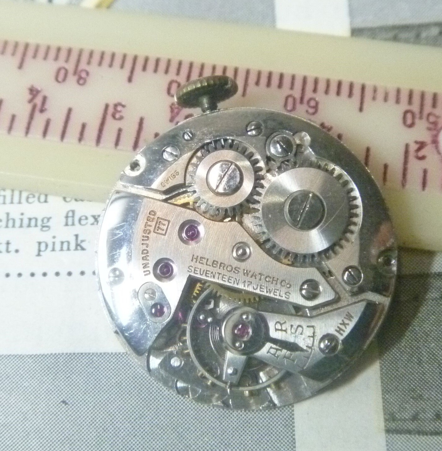 1950 Helbros Watch Co Swiss Gents Cal. 77 17 Jewels Font FF 183 10 ½ Ligne Movt