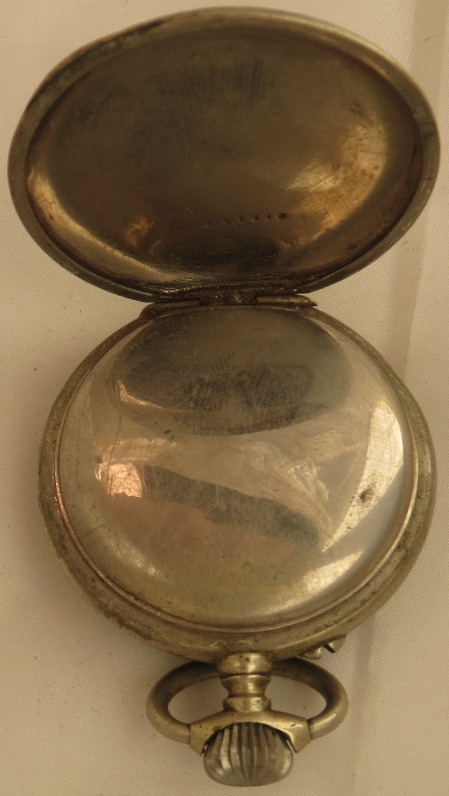 Vintage Pocket Watch Open Face White Metal & Enamel Case 49,5 mm. in diameter