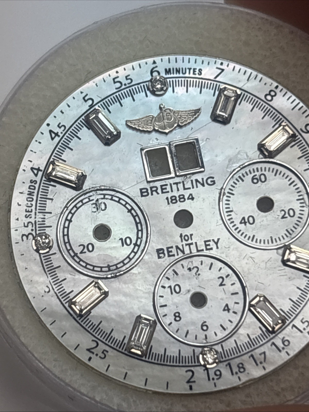 Breitling Bently White Mop Aftermarket Dial with Baguette And Round Natural