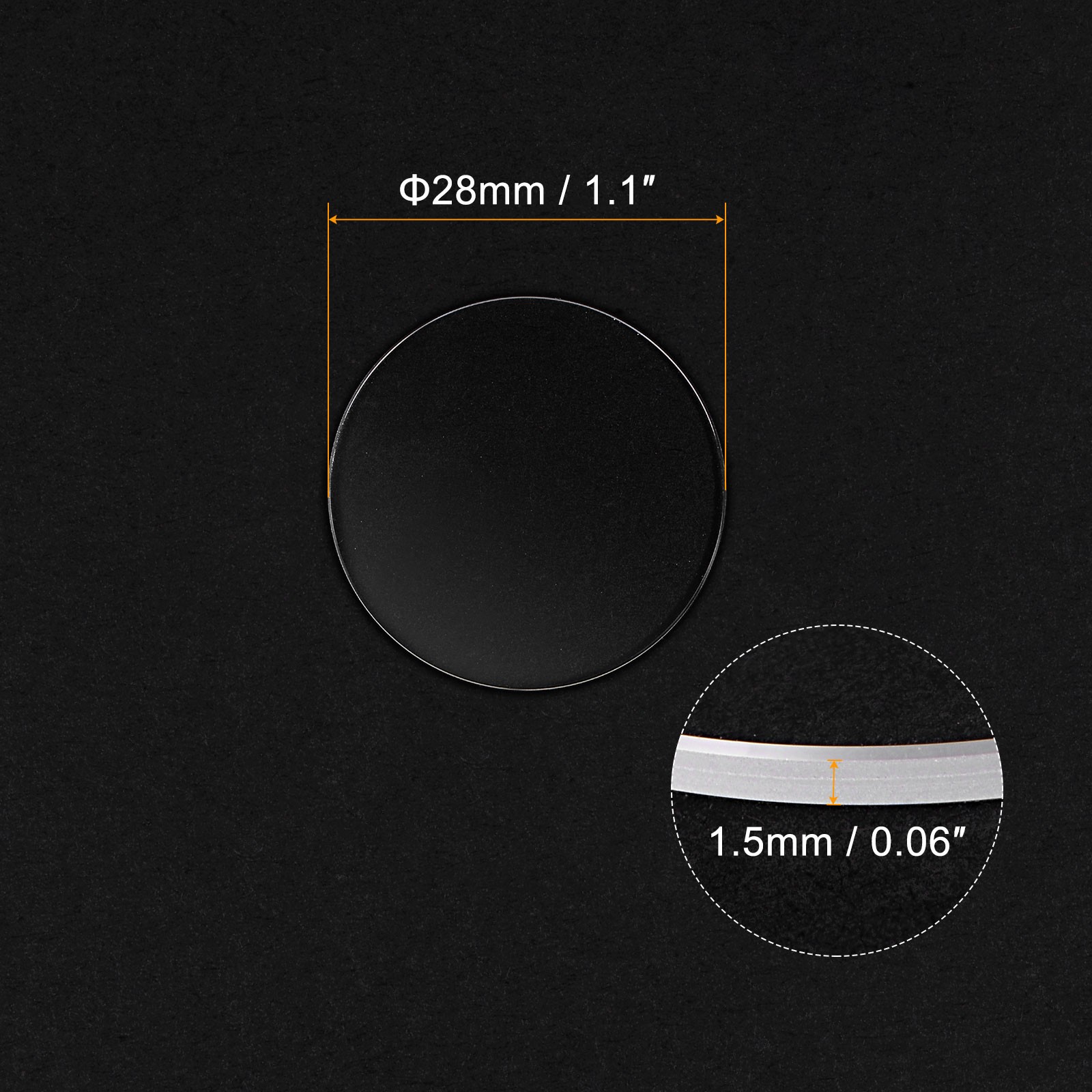 Watch Crystal Glass Lens 28mm Dia 1.5mm Thick Flat Round Sapphire Replacement