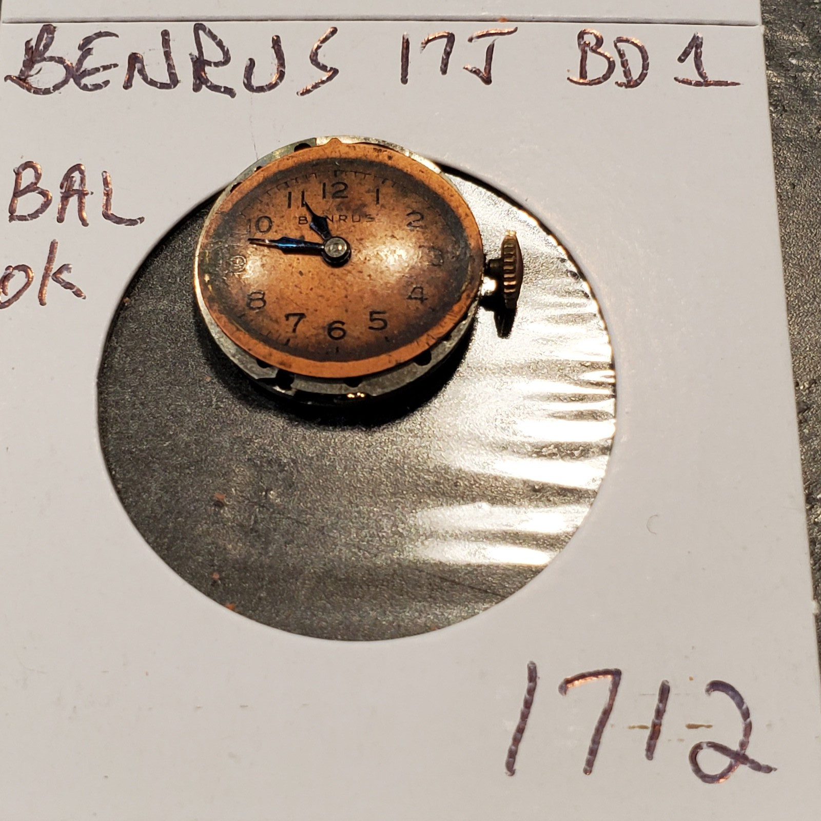 BENRUS 17j BD1 WRIST WATCH MOVEMENT #1712