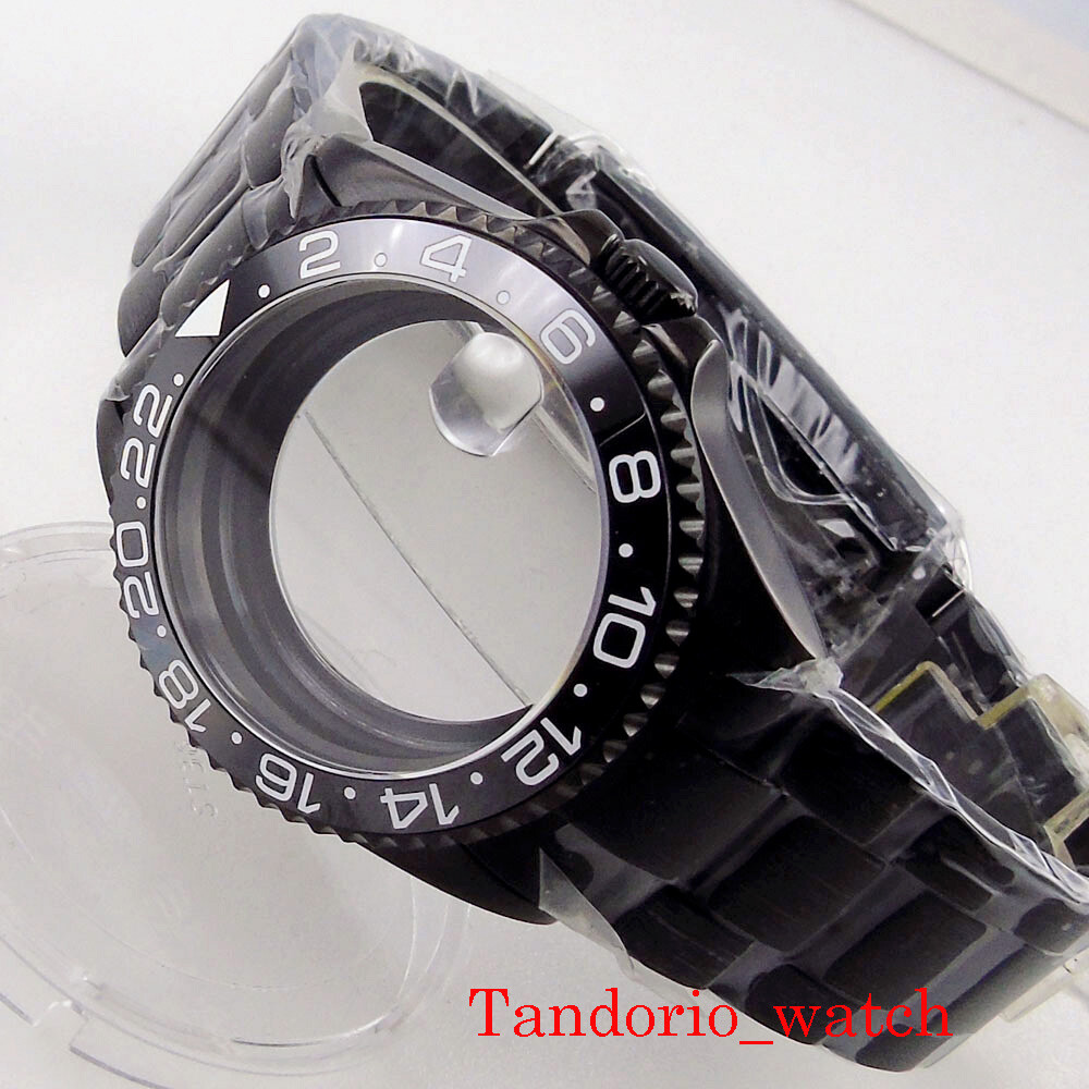 For NH35 NH36 Movement 38mm Black PVD Men Watch Case Sapphire Glass Oyster Strap